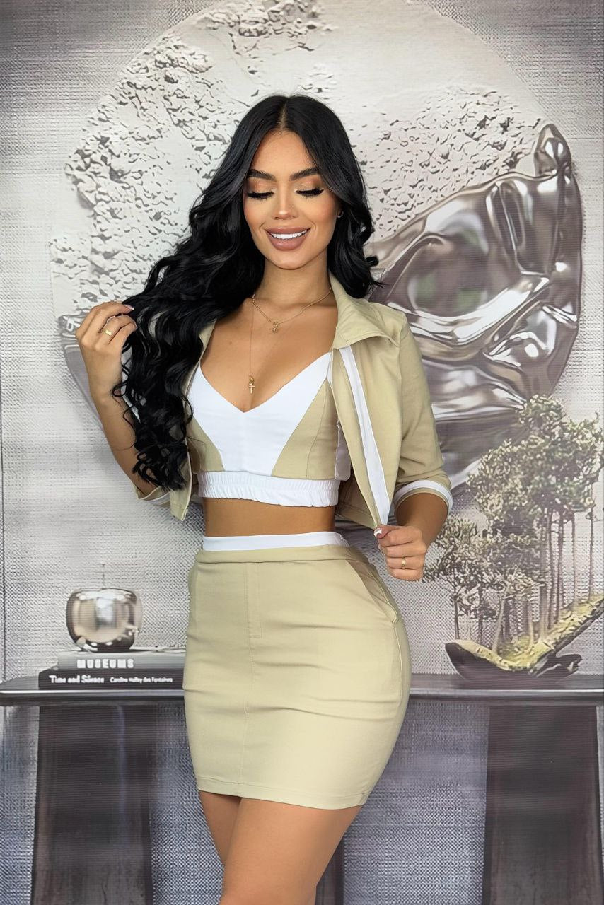 Conjunto 3 Piezas (falda, Top Y Chaqueta)