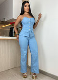 Pantalón Y Blusa Strapless Botón Formal