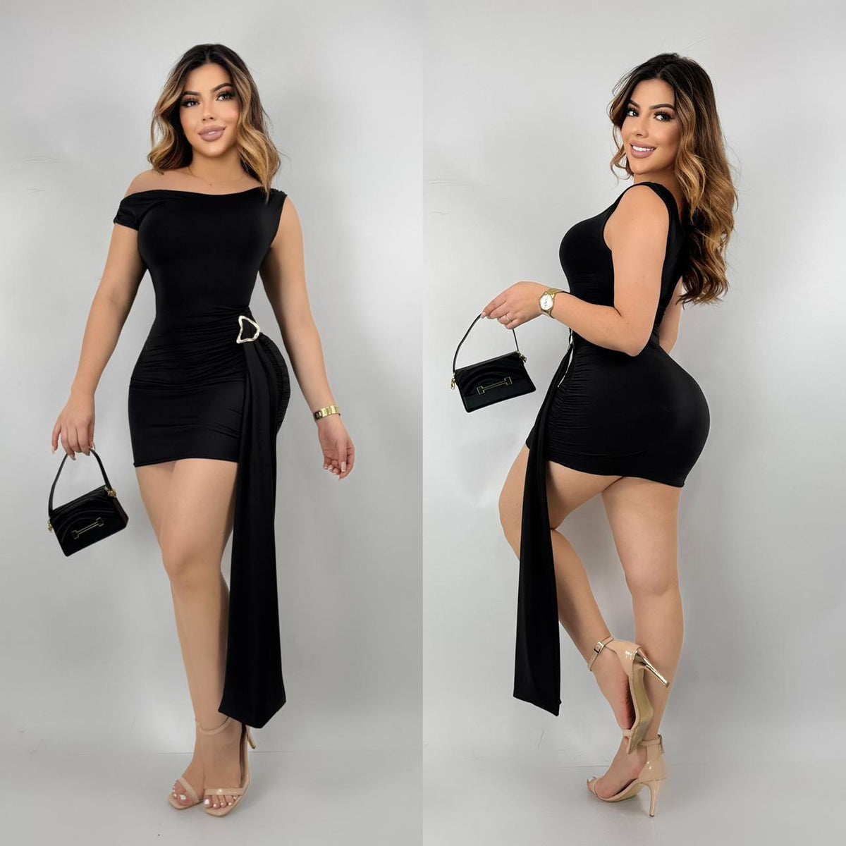 Vestido corto cuello bandeja